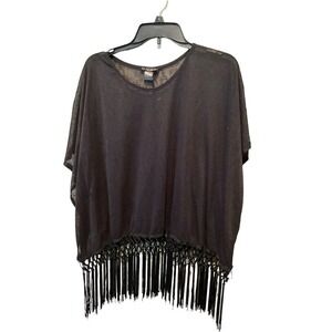 See You Monday Fringe Blouse Top Women M  Round Neck Cover up